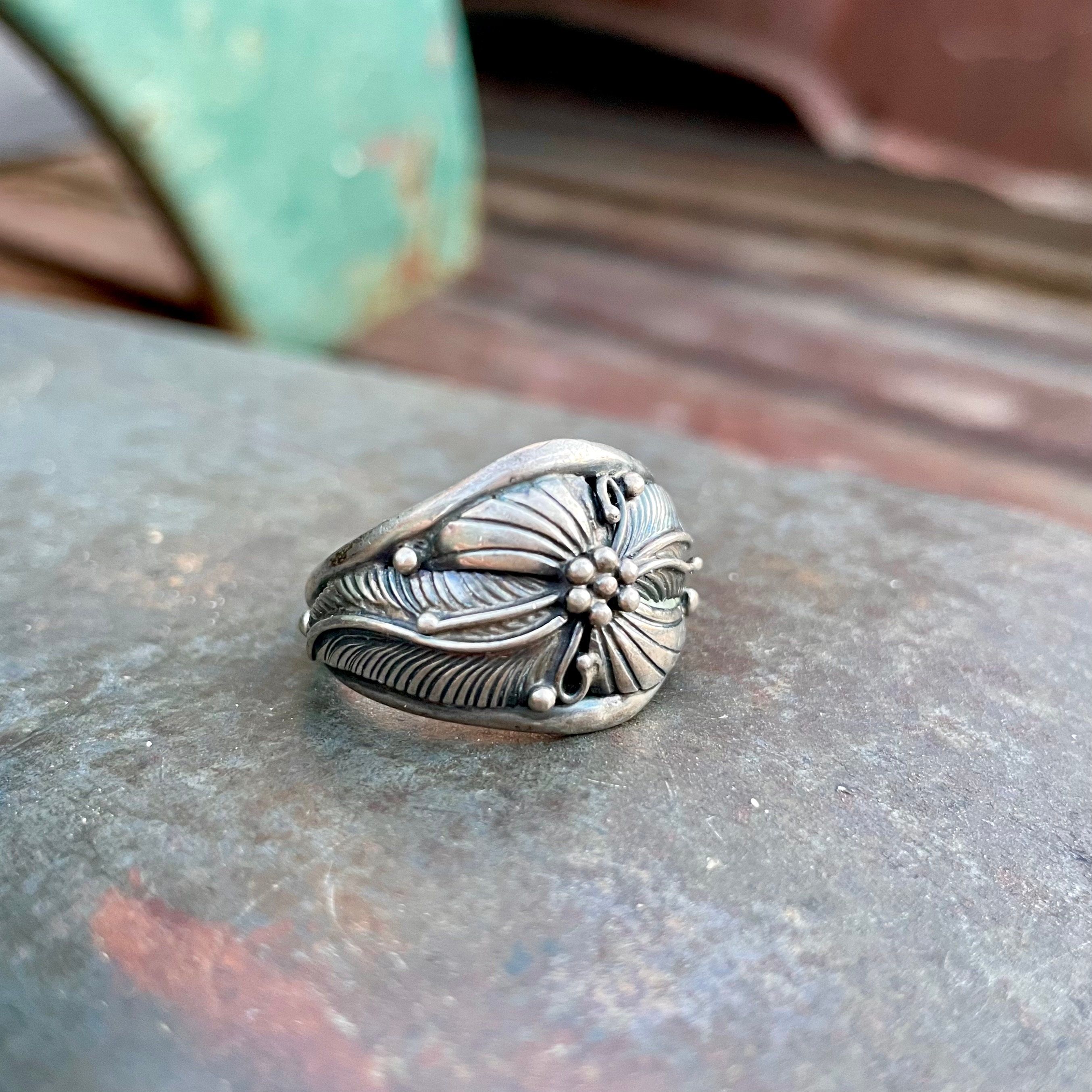 One Of The Tallest 1970's Native American Jewelry Silver Flower Ring One Of The Tallest 1970's Native American Jewelry Silver Flower Ring
