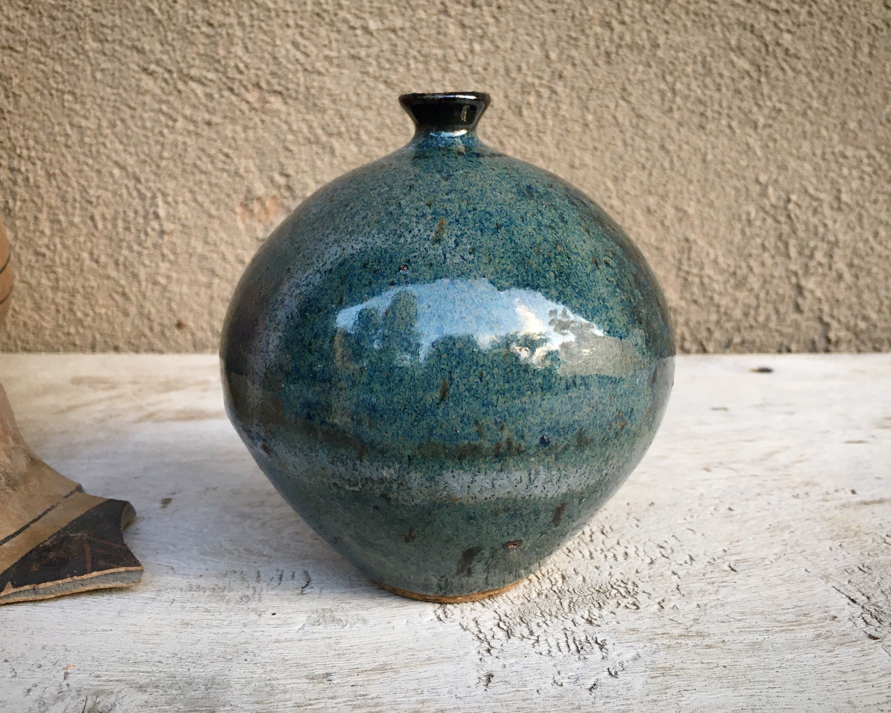 Blue Glaze Studio Pottery Bud Vase, Vintage Hand Thrown Weed Pot Dry ...