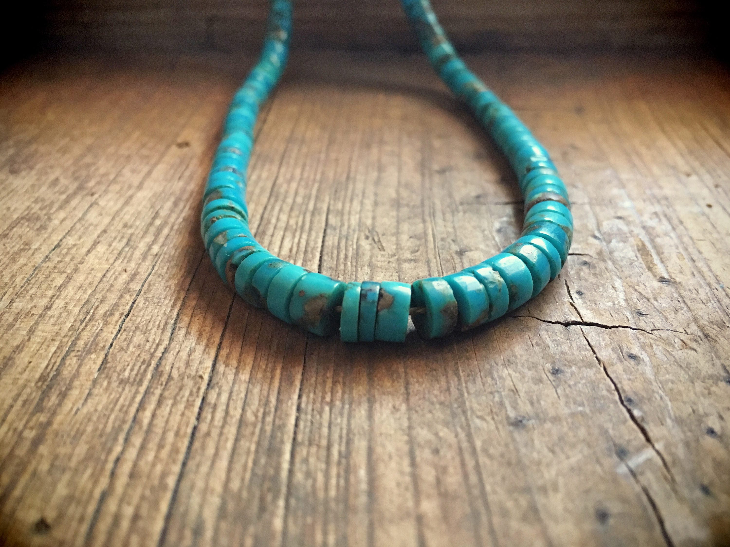 Vintage Southwestern Jewelry Blue Turquoise Heishi Necklace Native