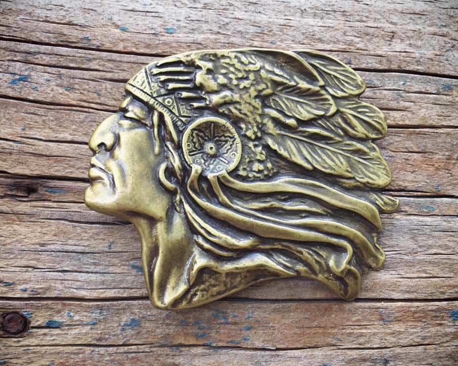 Vintage Solid Brass Indian Chief Belt Buckle for Men, Southwestern Kitsch  Gift for Men