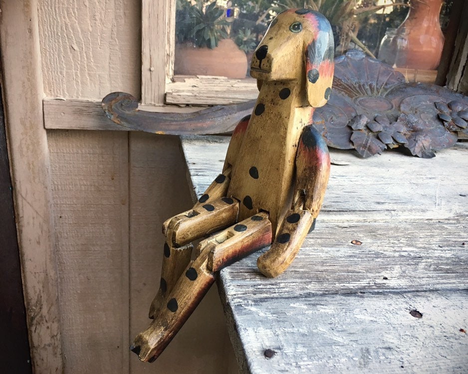 Carved and Painted Wood Dog Shelf Sitter, Indonesia Folk Art Shelf