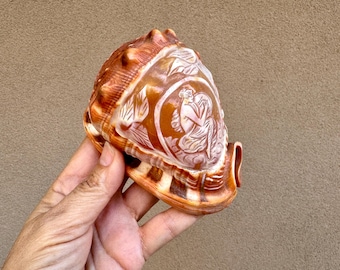 Victorian Carved Conch Shell Cameo Relief Image of Goddess Lady