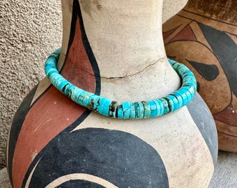 Vintage Turquoise Heishi Necklace (Some Chips, Strung on Twine) Destash, Southwestern Native American Santo Domingo Pueblo Jewelry Old Pawn