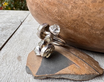 Lilly Barrack Sterling Silver Wraparound Ring w/ Pyrite Nuggets & Herkimer Approx Size 7
