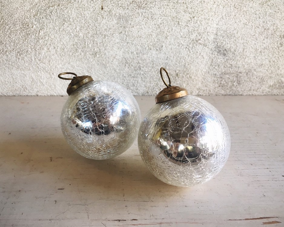 Vintage White Silver Mercury Glass Christmas Ornament Kugel Style