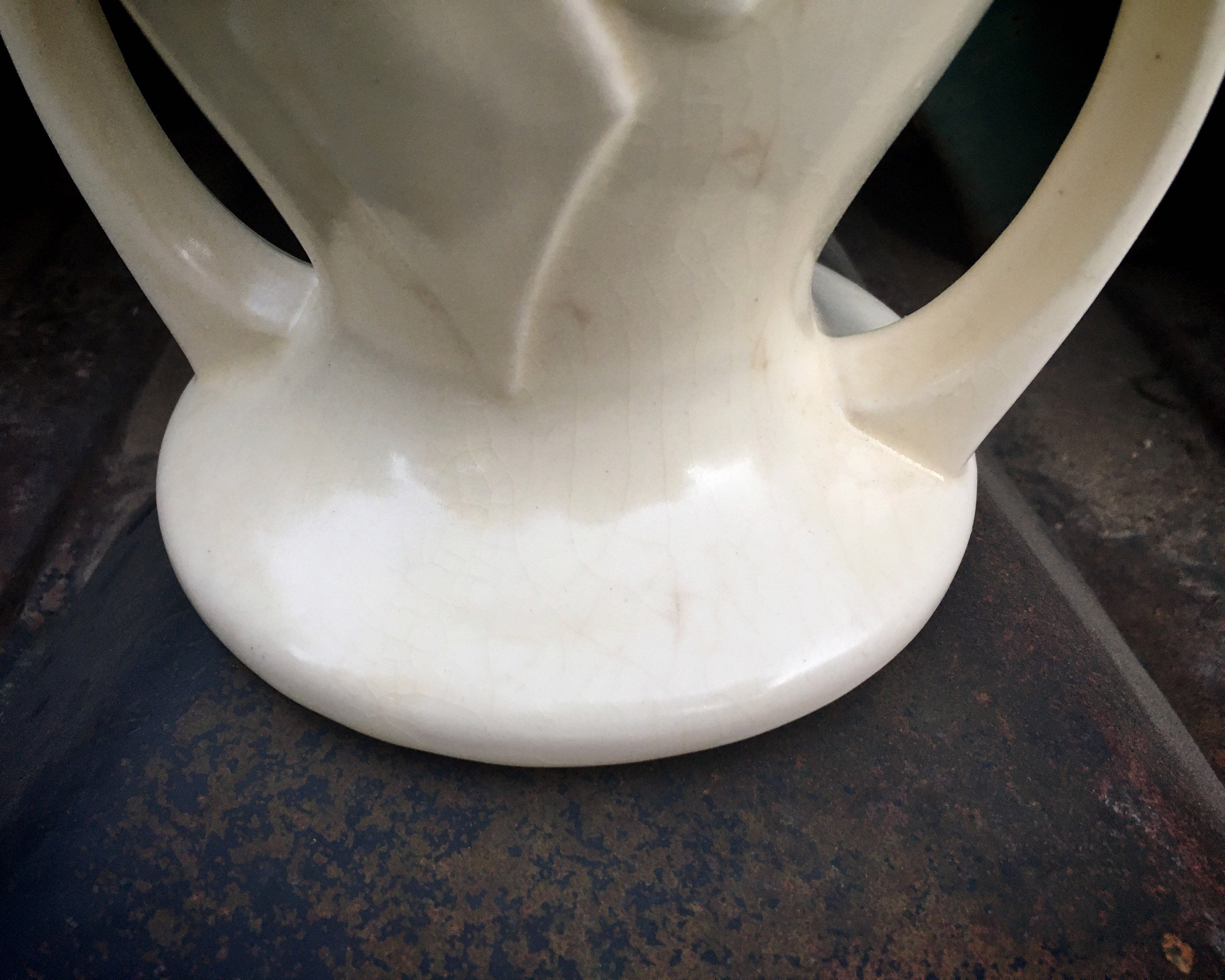 Vintage Matte White Pottery Vase with Handles Stamped USA 48, Wedding