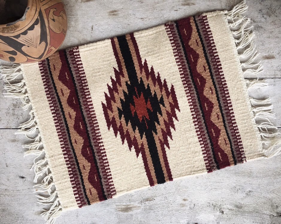 Woven Wool Placemat Wall Hanging Tapestry or Table Runner Rustic Decor