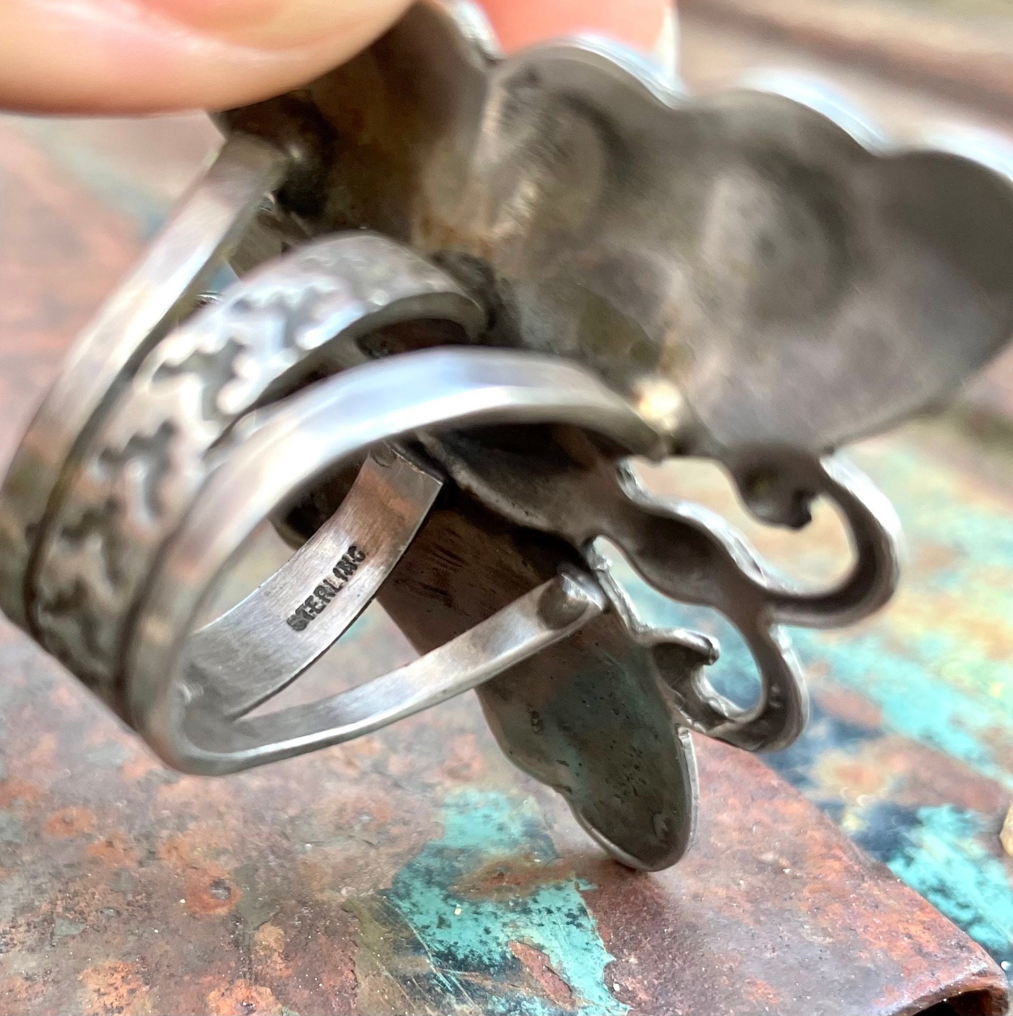 Exceptional San Felipe Spiderweb Turquoise Sterling Silver Butterfly Ring Exceptional San Felipe Spiderweb Turquoise Sterling Silver Butterfly Ring
