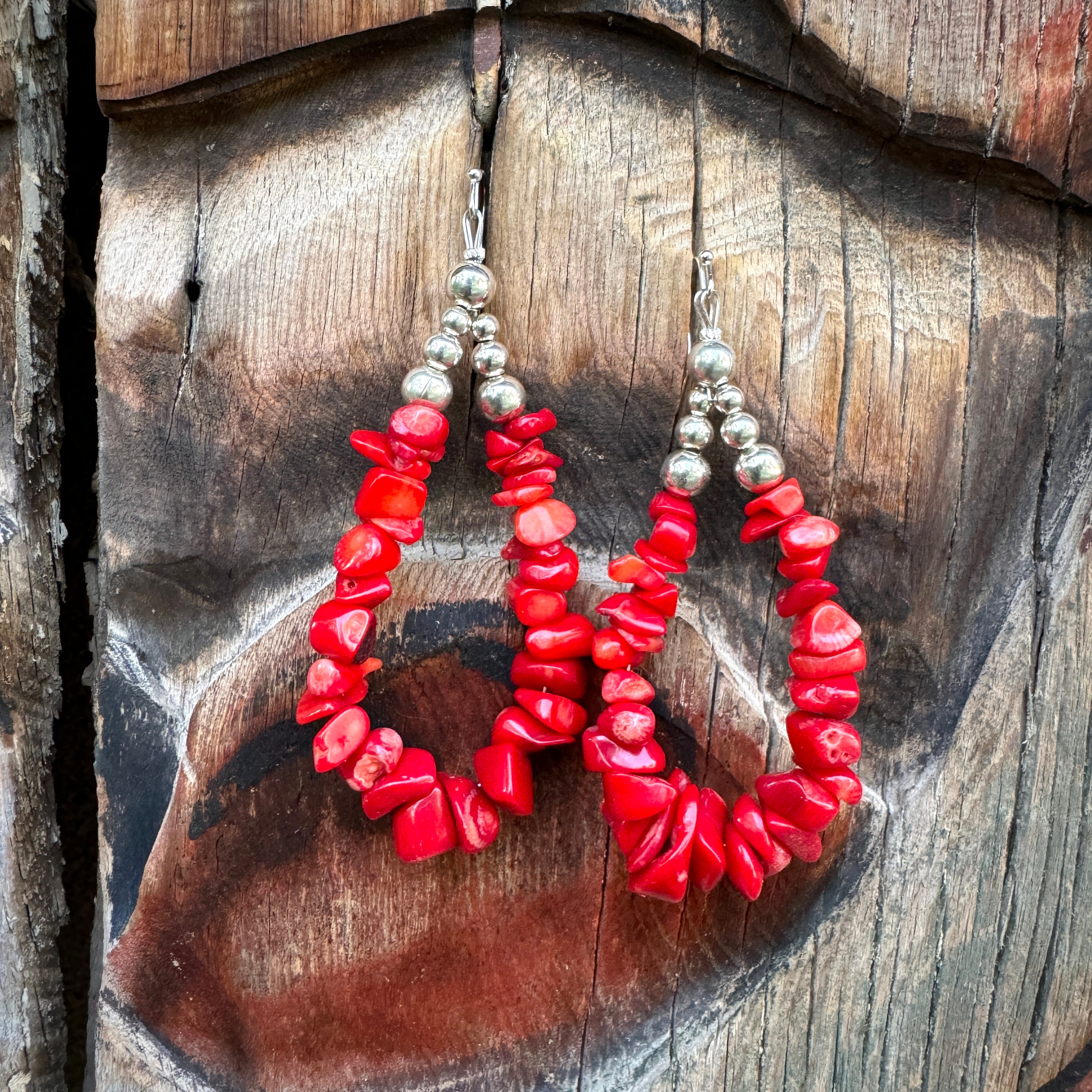 Genuine Dyed Red Coral Chip Bracelet Sterling Silver Genuine Dyed Red Coral Chip Bracelet Sterling Silver