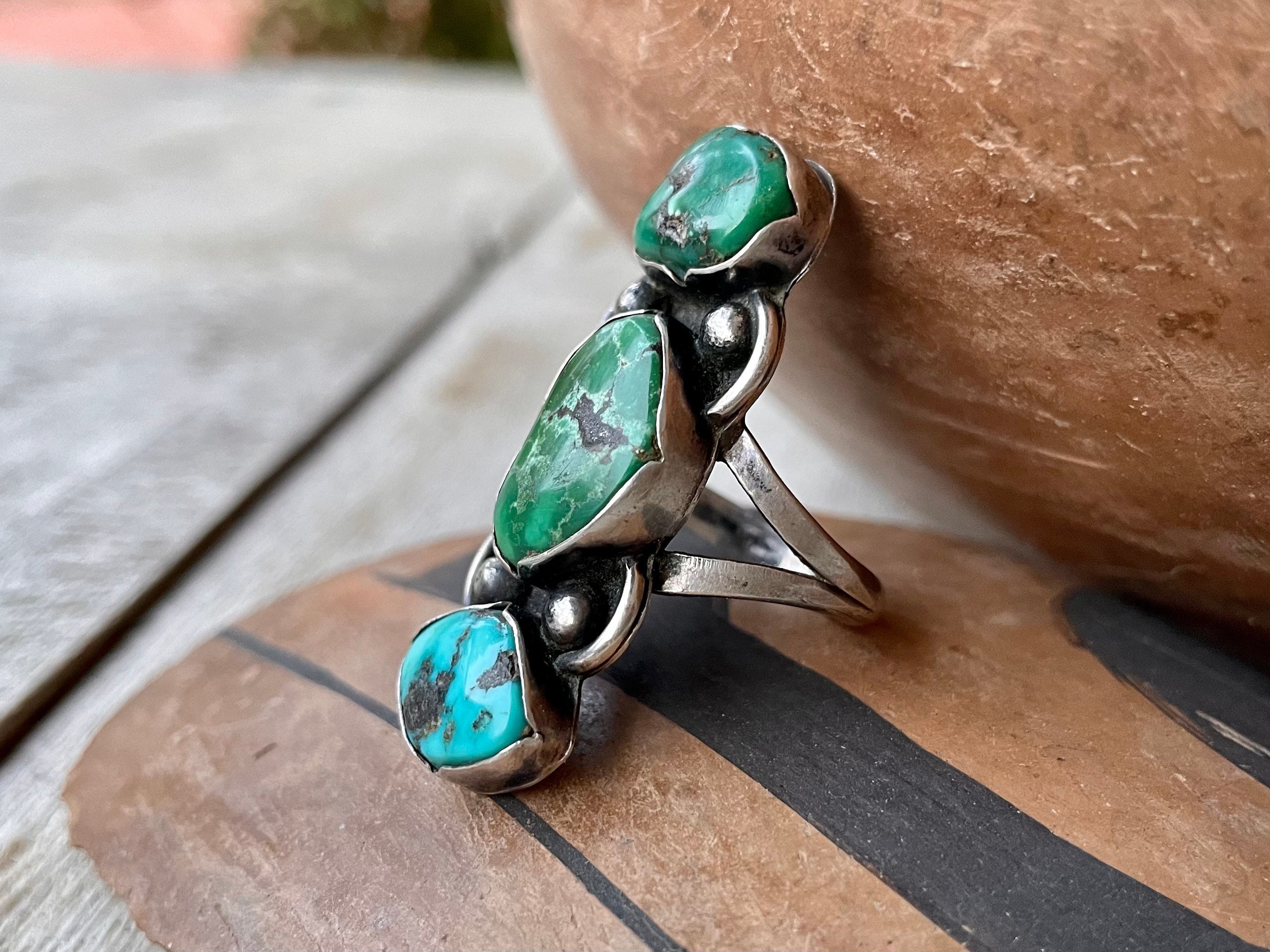 Vintage Silver Green Turquoise Ring, Fred Harvey Era Sterling