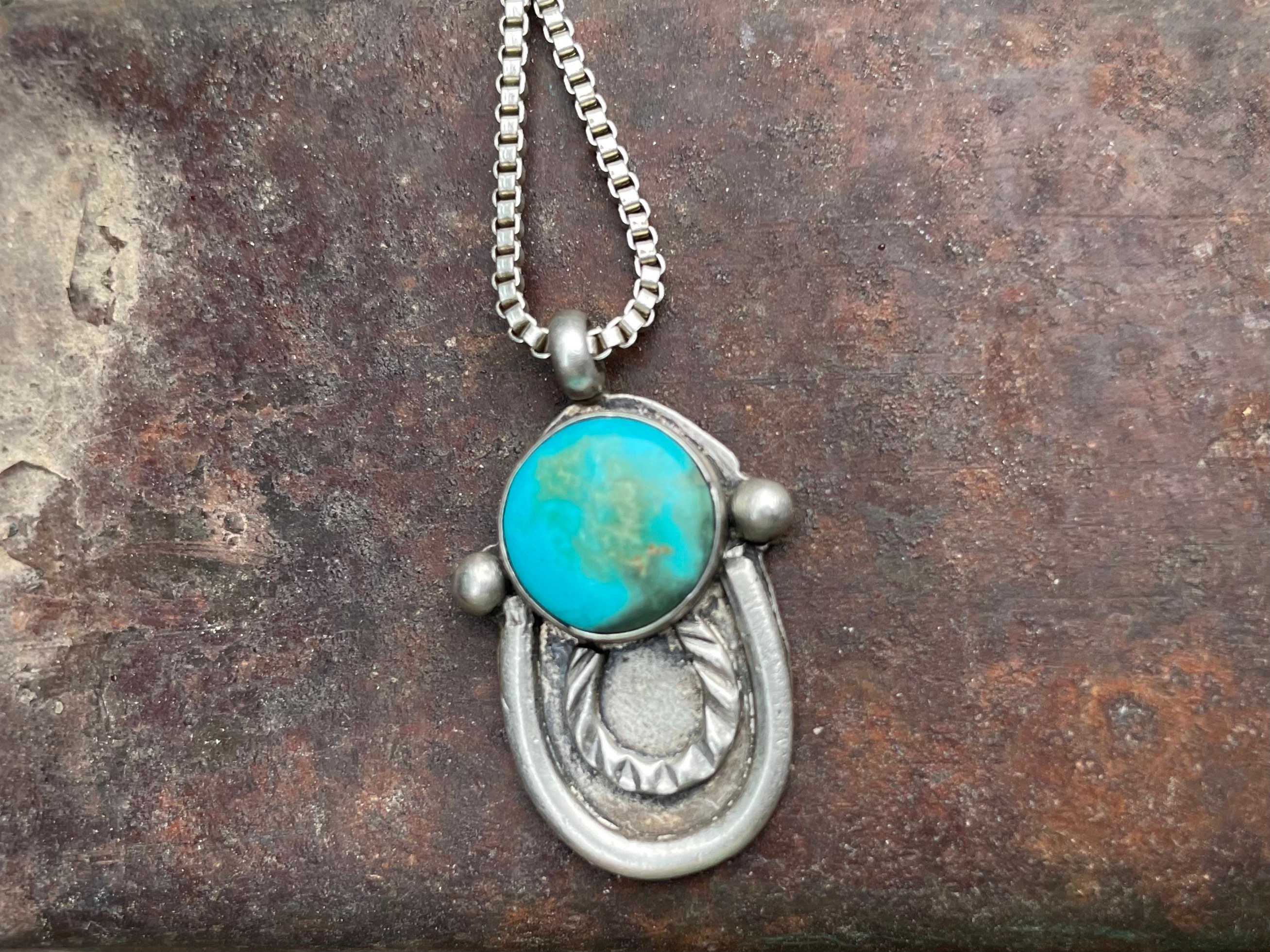 Vintage Horseshoe Turquoise Sterling Silver Pendant Necklace, Native ...