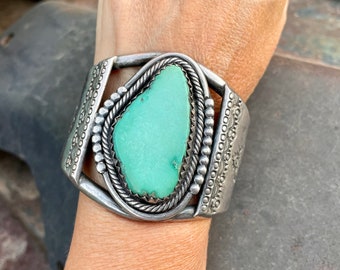 Large 96g Navajo Turquoise Cuff Bracelet Size 6.25, Creamy Pale Royston, Statement Native American