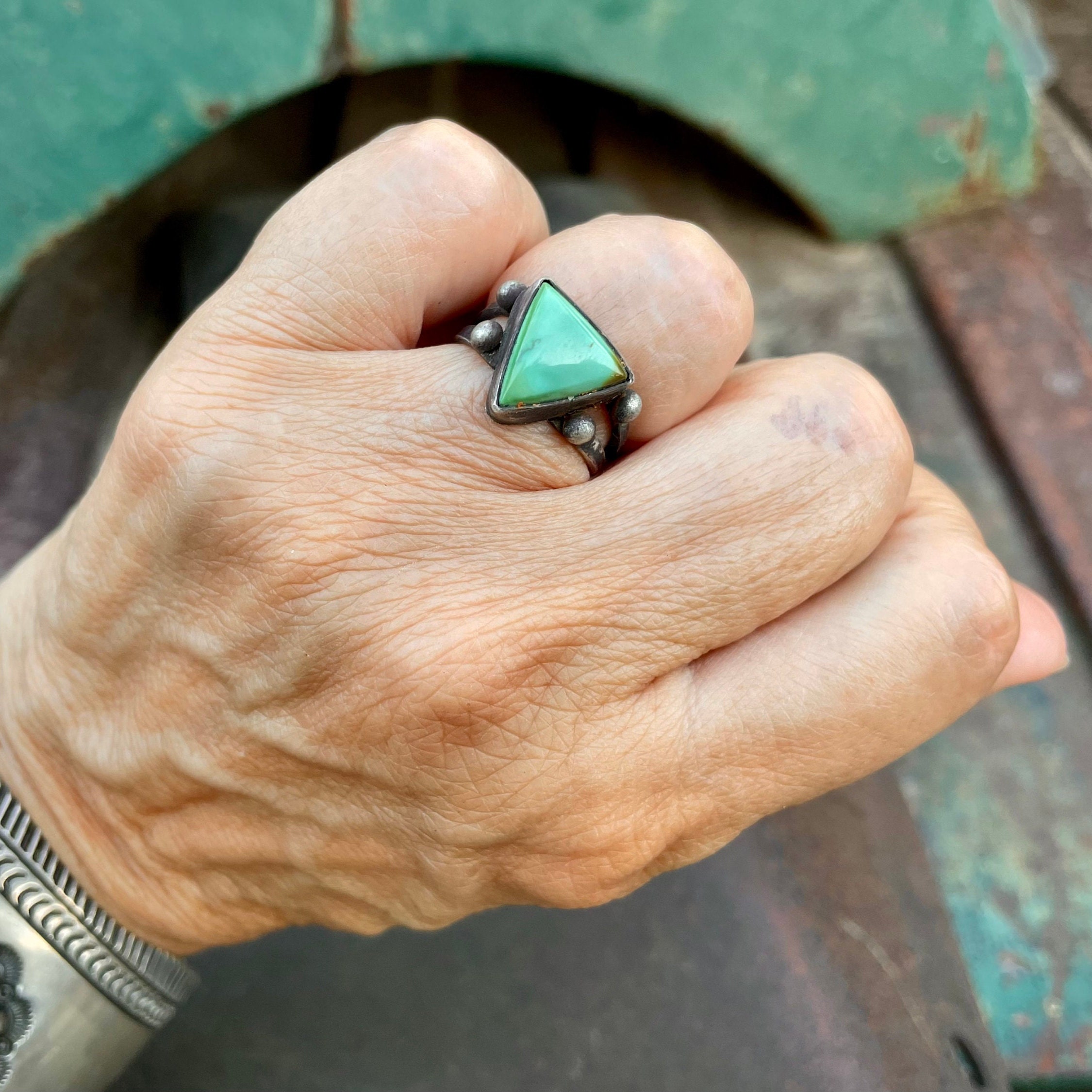 Simple Small Triangle Turquoise Ring Size 6, Native American