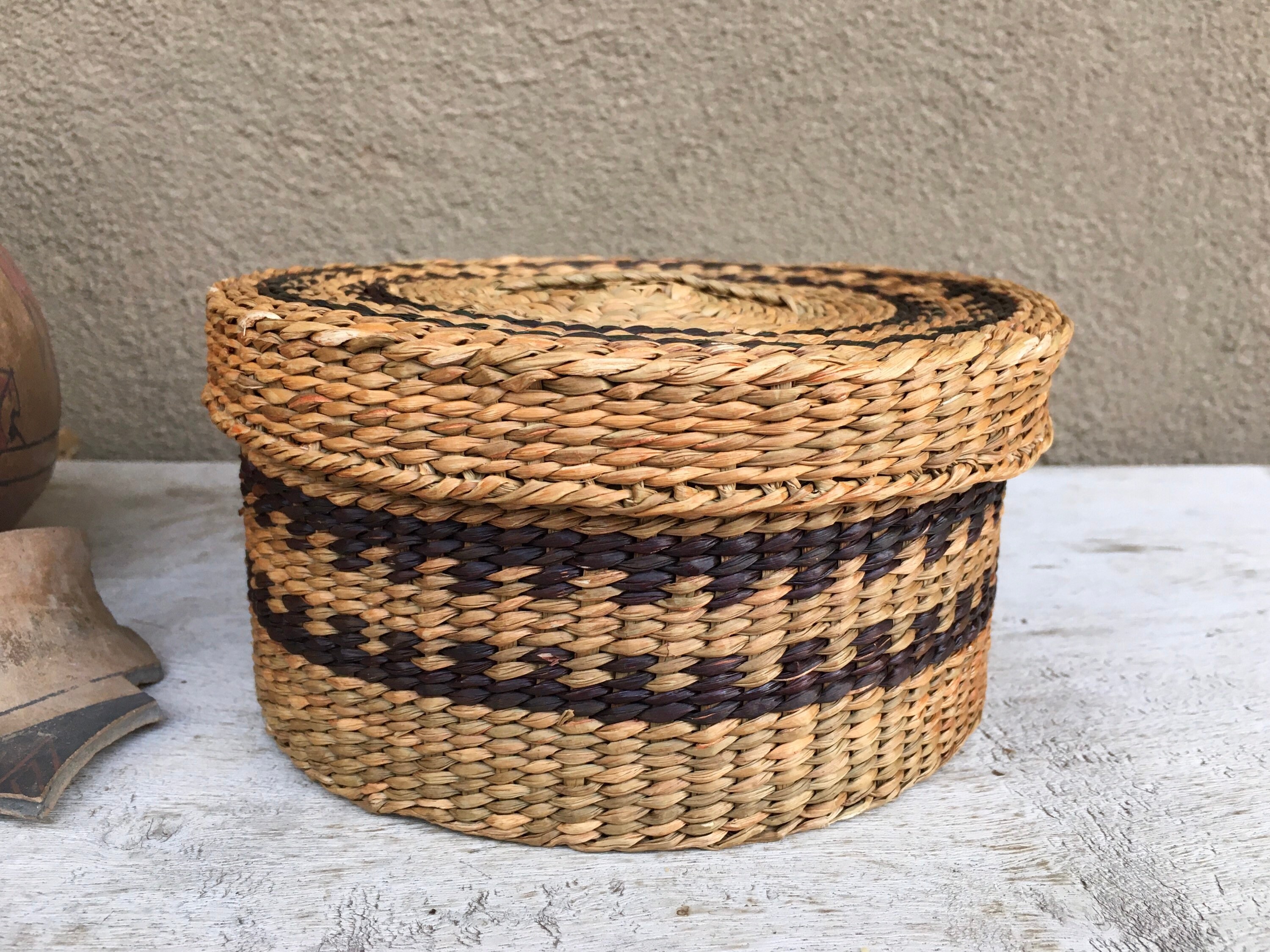 Four Nested Woven Sweetgrass Baskets with Lids, Bohemian Decor, Basket