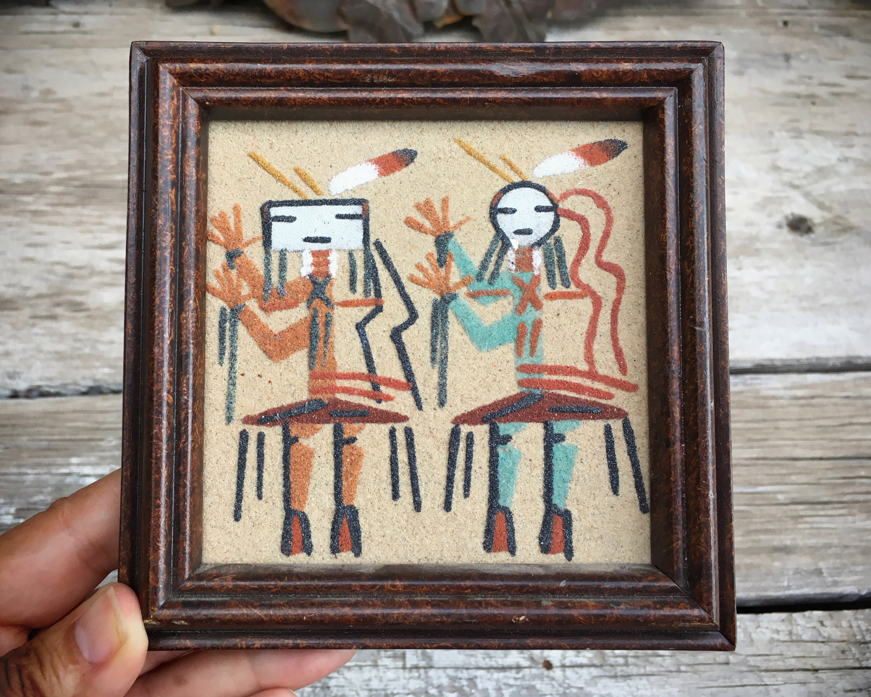 Two Miniature Navajo Sand Paintings, Native America Indian Art
