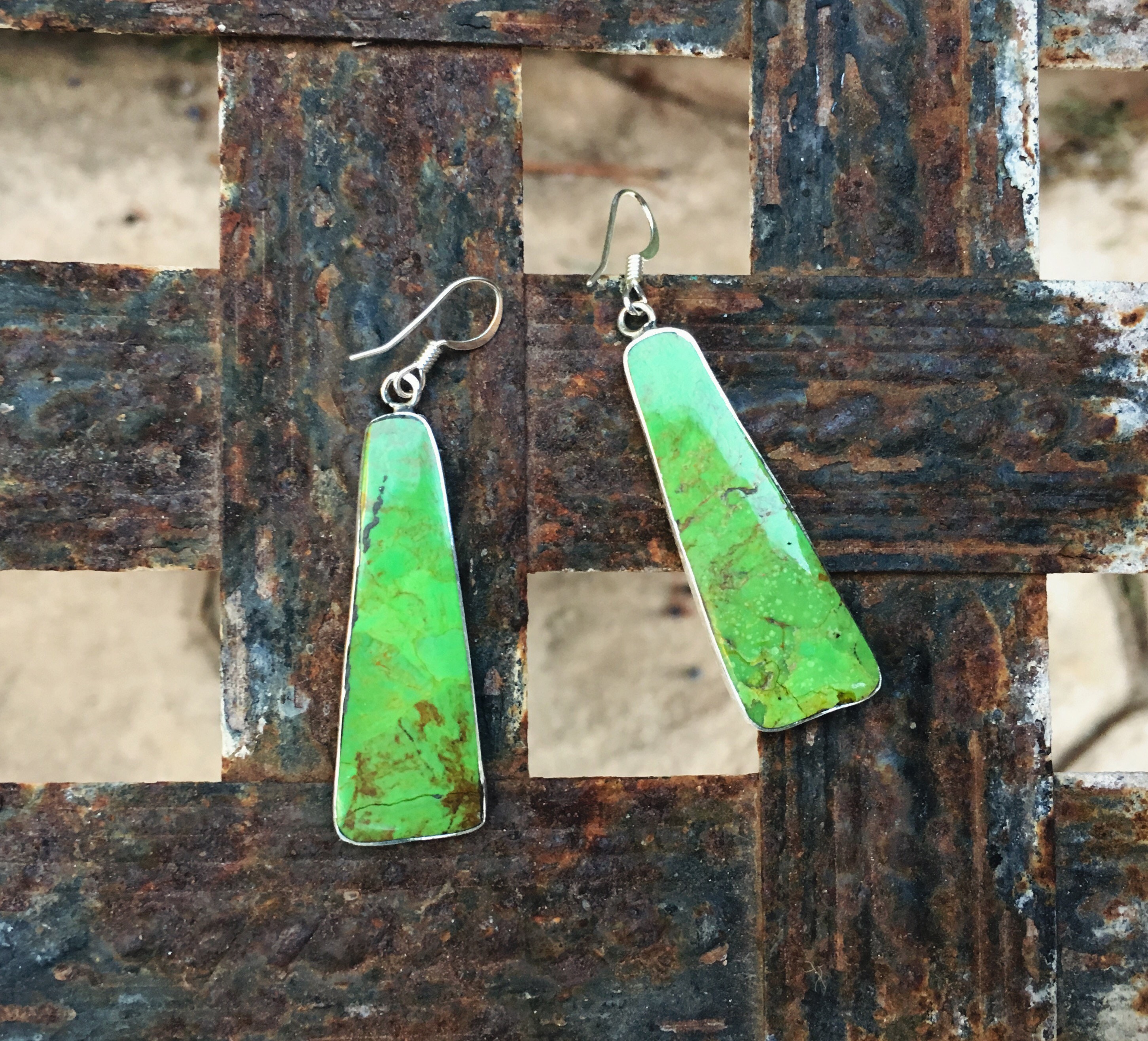 Native American Earrings Sterling Silver Gaspeite Jewelry, Gaspeite