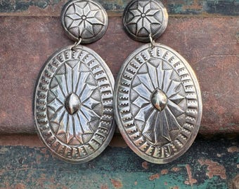 Vintage Navajo Silver Concho Post Earring Dangles, Unmarked Sterling, Southwestern Jewelry