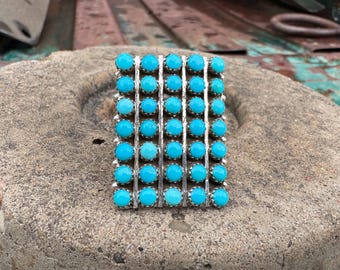 Turquoise Snake Eye Ring Approx Size 8.75, Signed Navajo Native American Indian Jewelry