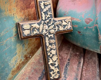 Vintage Mexican Milagro Wall Cross Approx 6.5 x 9.5" Miracle Amulets, Religious Folk Art