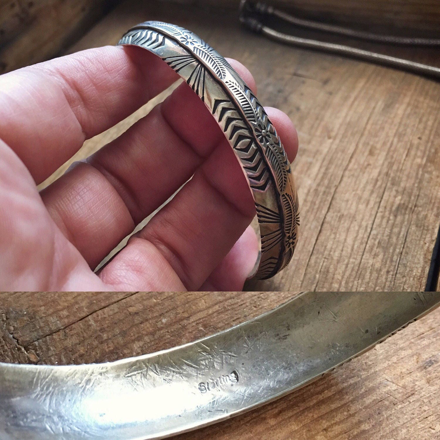 Vintage stamped sterling silver cuff, Old Pawn 1/2 wide sterling silver