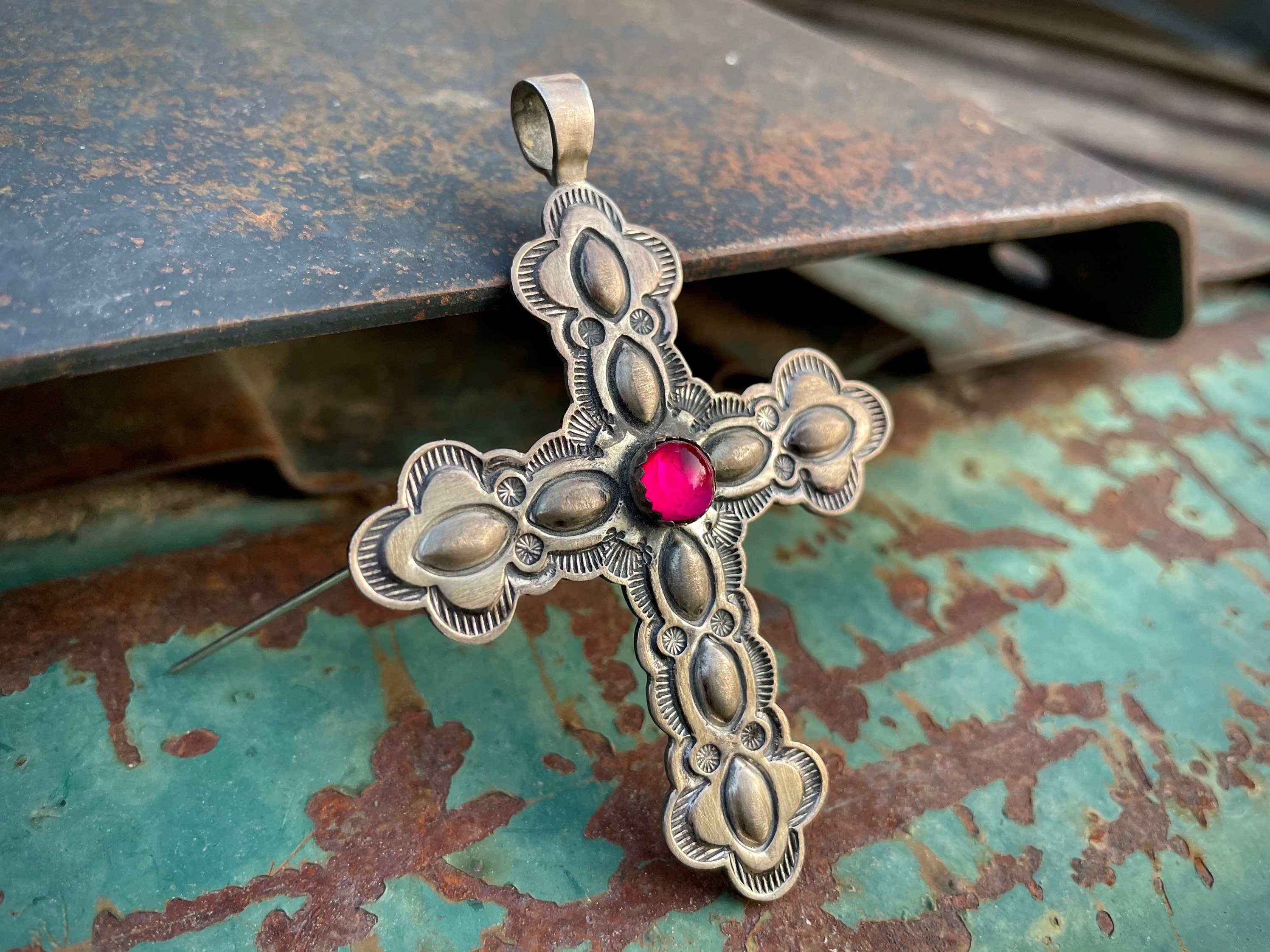 Remarkable Native American Navajo Turquoise Sterling Silver Cross Pendant Remarkable Native American Navajo Turquoise Sterling Silver Cross Pendant