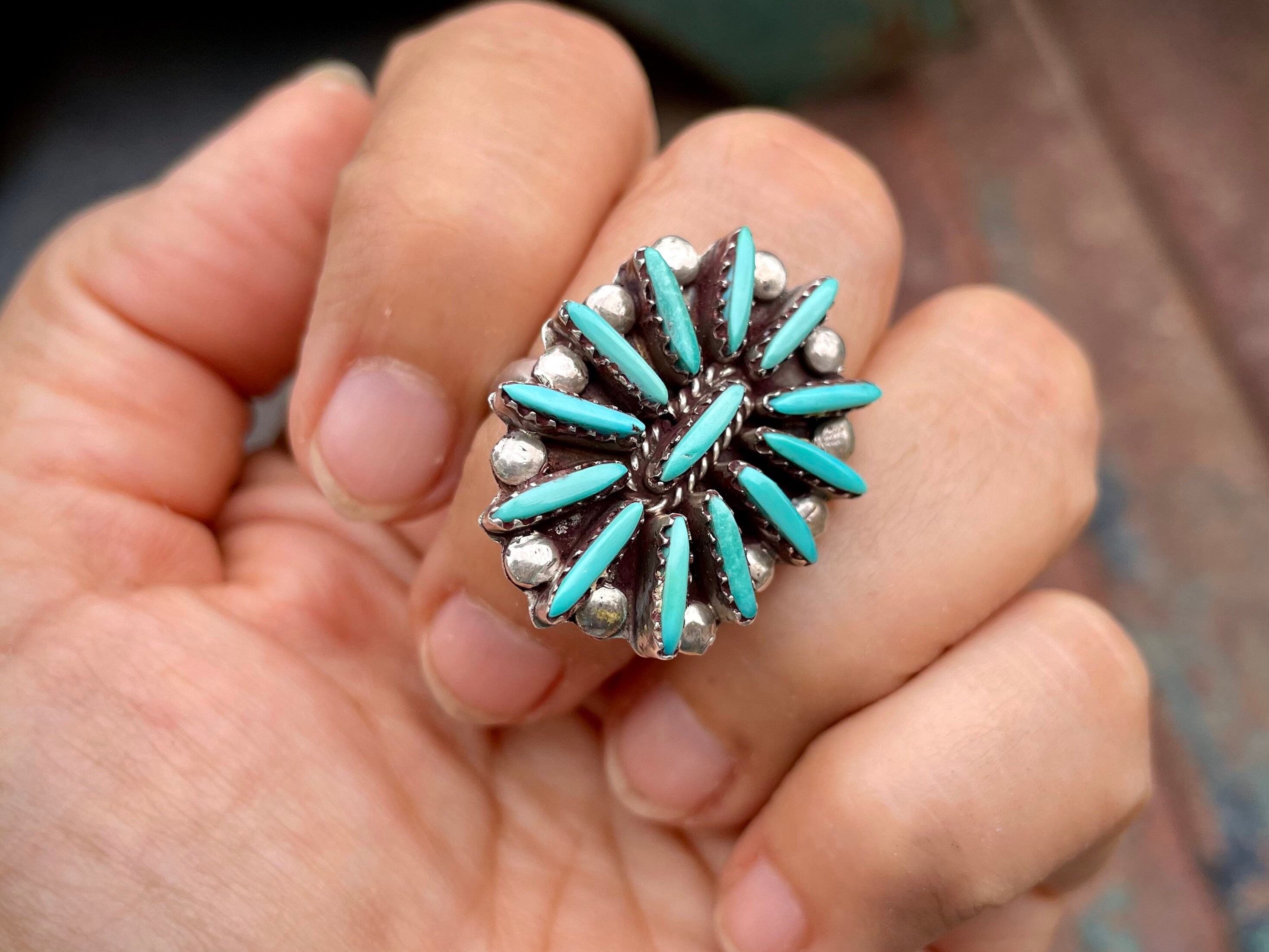Important Vintage Native American Zuni Sleeping Beauty Turquoise Sterling Silver Pin Signed Important Vintage Native American Zuni Sleeping Beauty Turquoise Sterling Silver Pin Signed