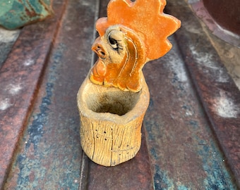 1970s Small Max Hindt Art Studio Pottery Rooster Caddy, Vintage Chicken Gift, Cute Shelf Decor