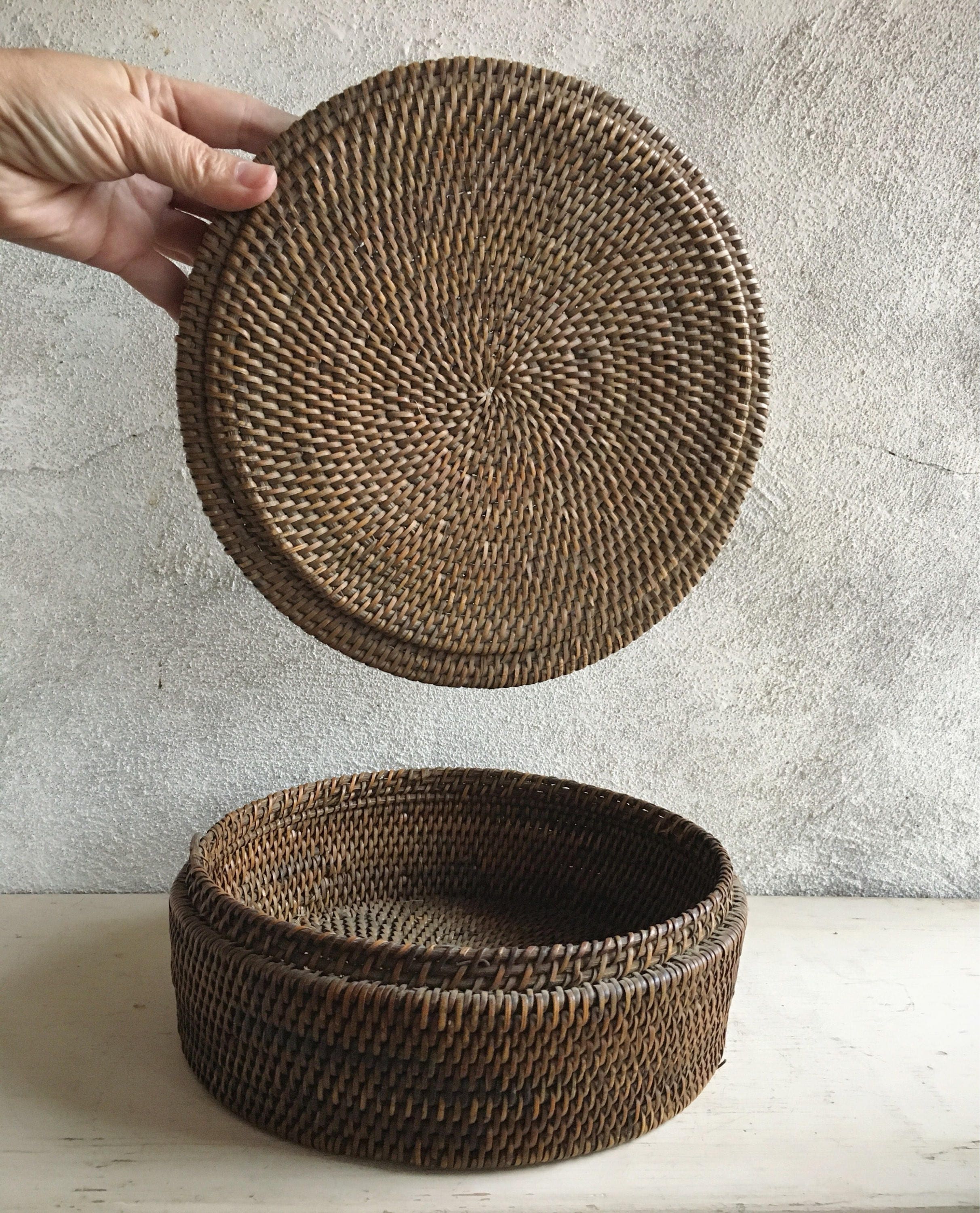 Woven Basket with Lid Bohemian Decor, Primitive Decor, Basket Weaving