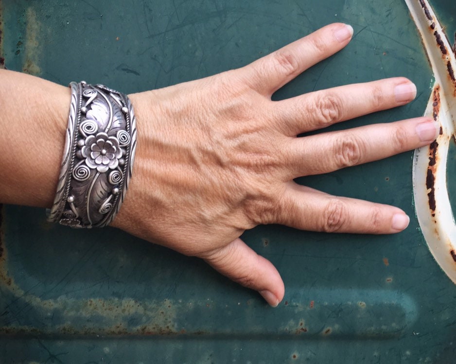 Large Signed Navajo Sterling Silver Cuff Bracelet for Women or Men