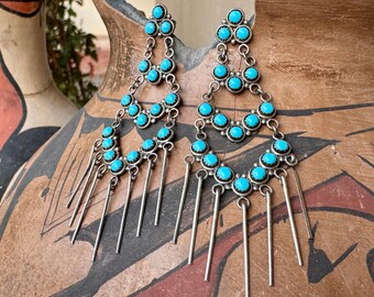 Vintage Zuni Snake Eye Turquoise Chandelier Earrings Approx 3", Native American Jewelry