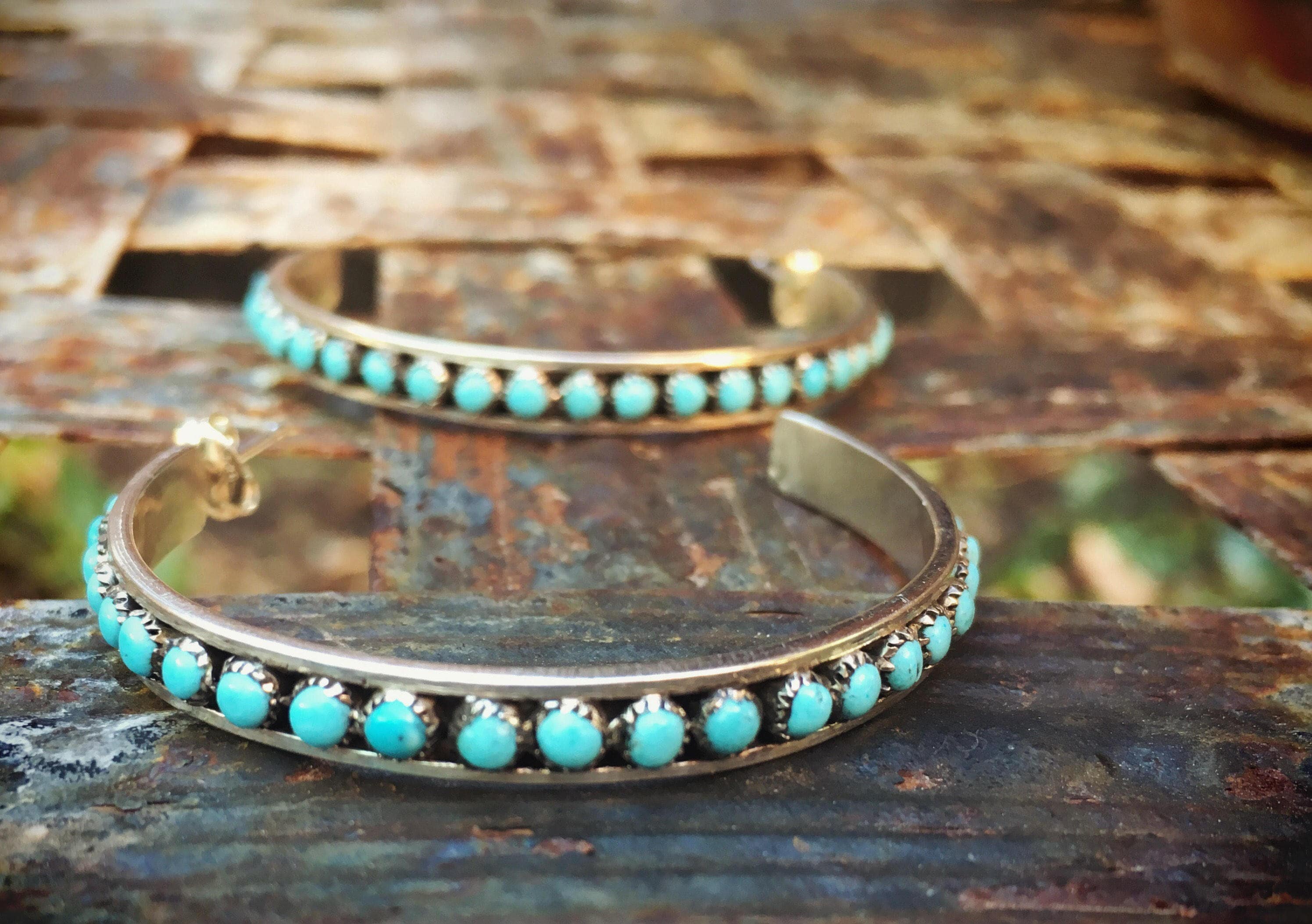 Zuni turquoise hoop earrings deals