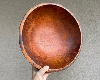 Vintage Munising Out of Round Wood Dough Bowl Approx 13", Deep Pumpkin Brown Patina, Natural Table Centerpiece, Primitive Farmhouse Decor