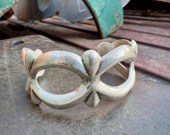 Vintage Navajo Silver Sandcast Cuff Bracelet Approx Size 6.5, Signed FB
