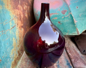 Vintage IKEA Encased Glass Bud Vase Deep Red, Bulbous with Narrow Neck, Modern Decor