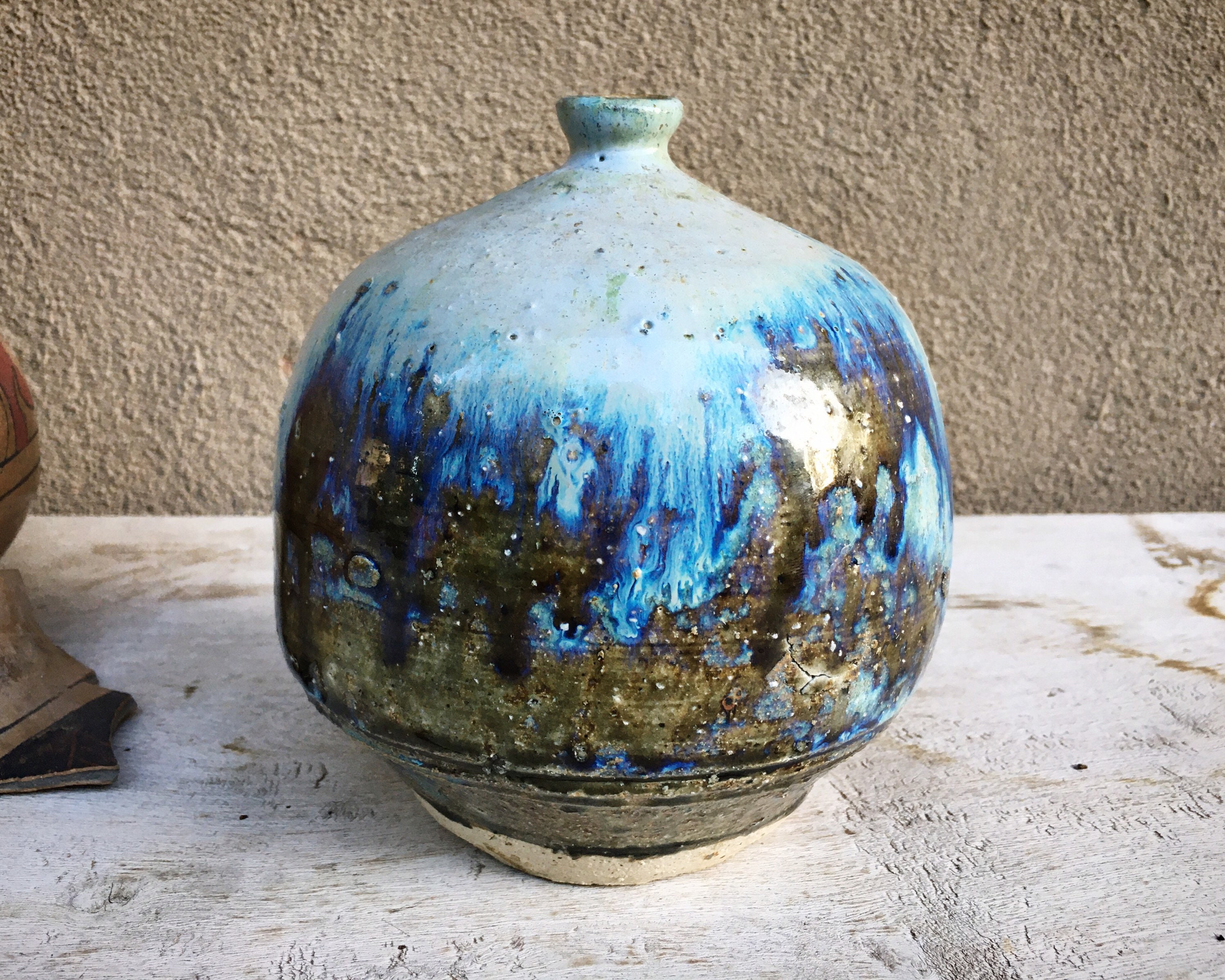 Art Studio Pottery Stoneware Weed Vase Blue Glaze, Vintage Hand Made ...