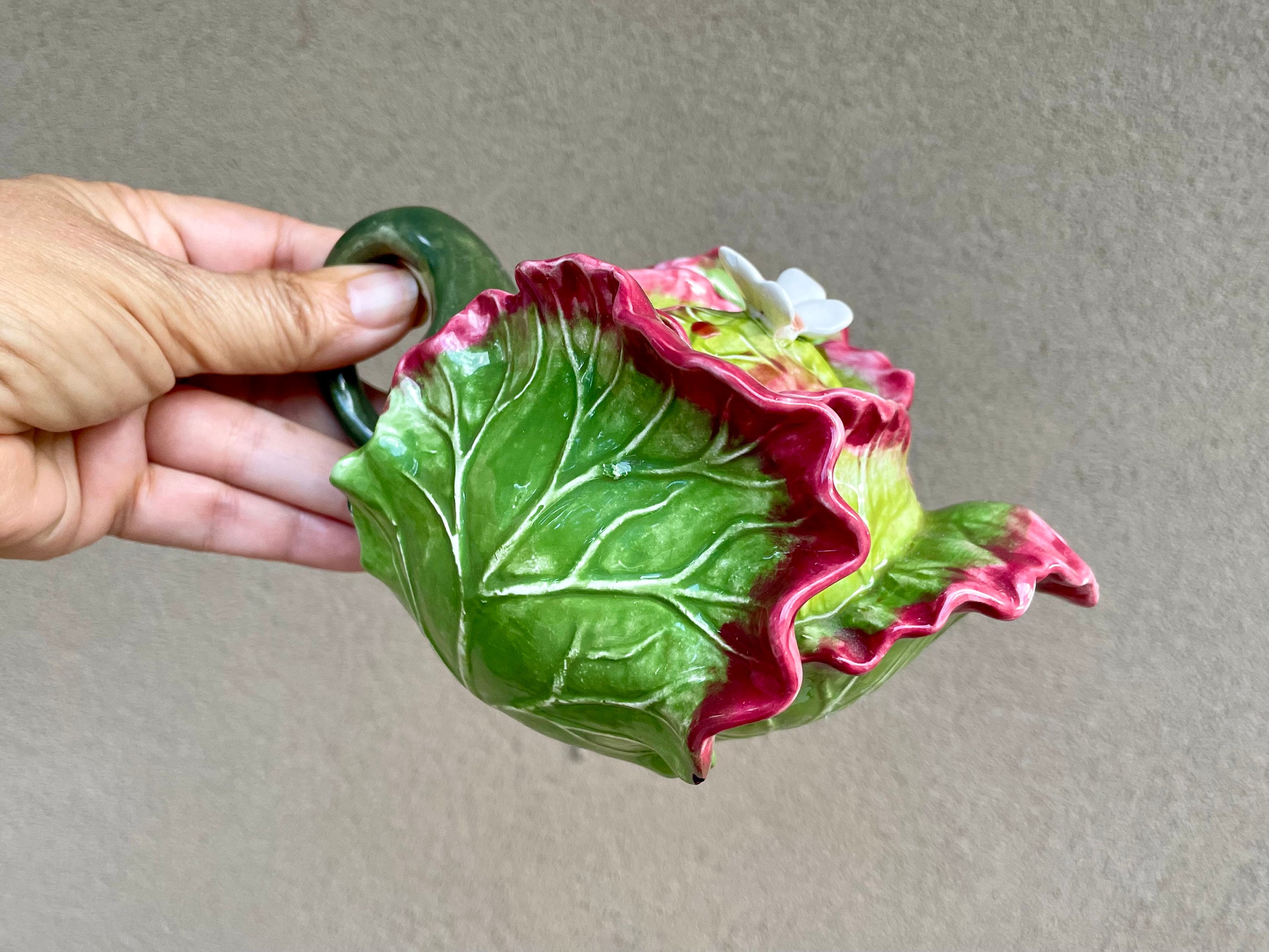 Vintage Red Leaf Lettuce Kale Shaped Teapot by Jay Willfred for Andrea