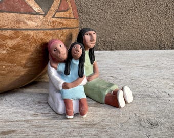 1990 Isleta Miniature Pottery Figurines by Caroline L. Carpio, Two Pieces, Vintage Native American Art