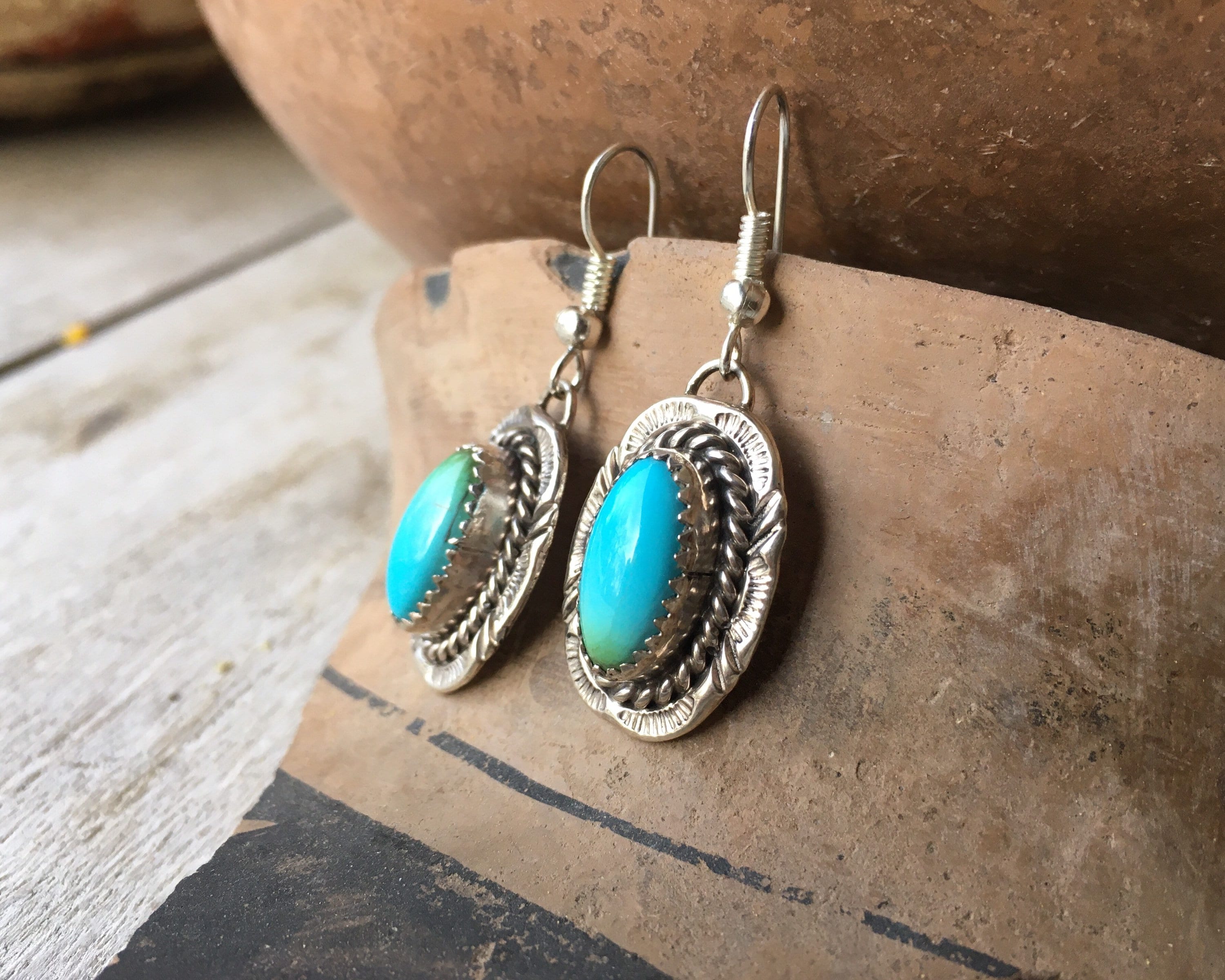 Small Turquoise Dangle Earrings for Women, Navajo Sterling Silver ...