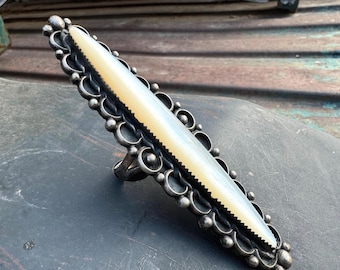 Vintage Navajo Mother of Pearl Extra Long Ring Size 10.5, Approx 4"