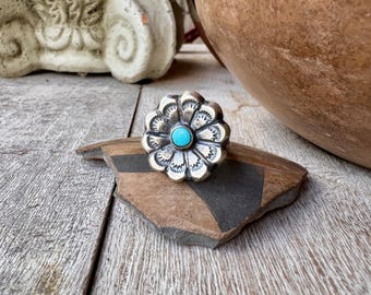 Navajo Chimney Butte Sterling Silver Turquoise Flower Ring Approx Size 9.75
