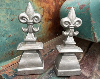 Pair of Super Heavy Fleur de Lis Paperweights Bookends, French Country Decor Library, Shelf Accent