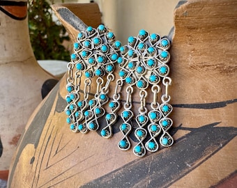 Zuni Jess Johnson Turquoise Snake Eye Dangle Earrings, Medium Size, Native American Jewelry