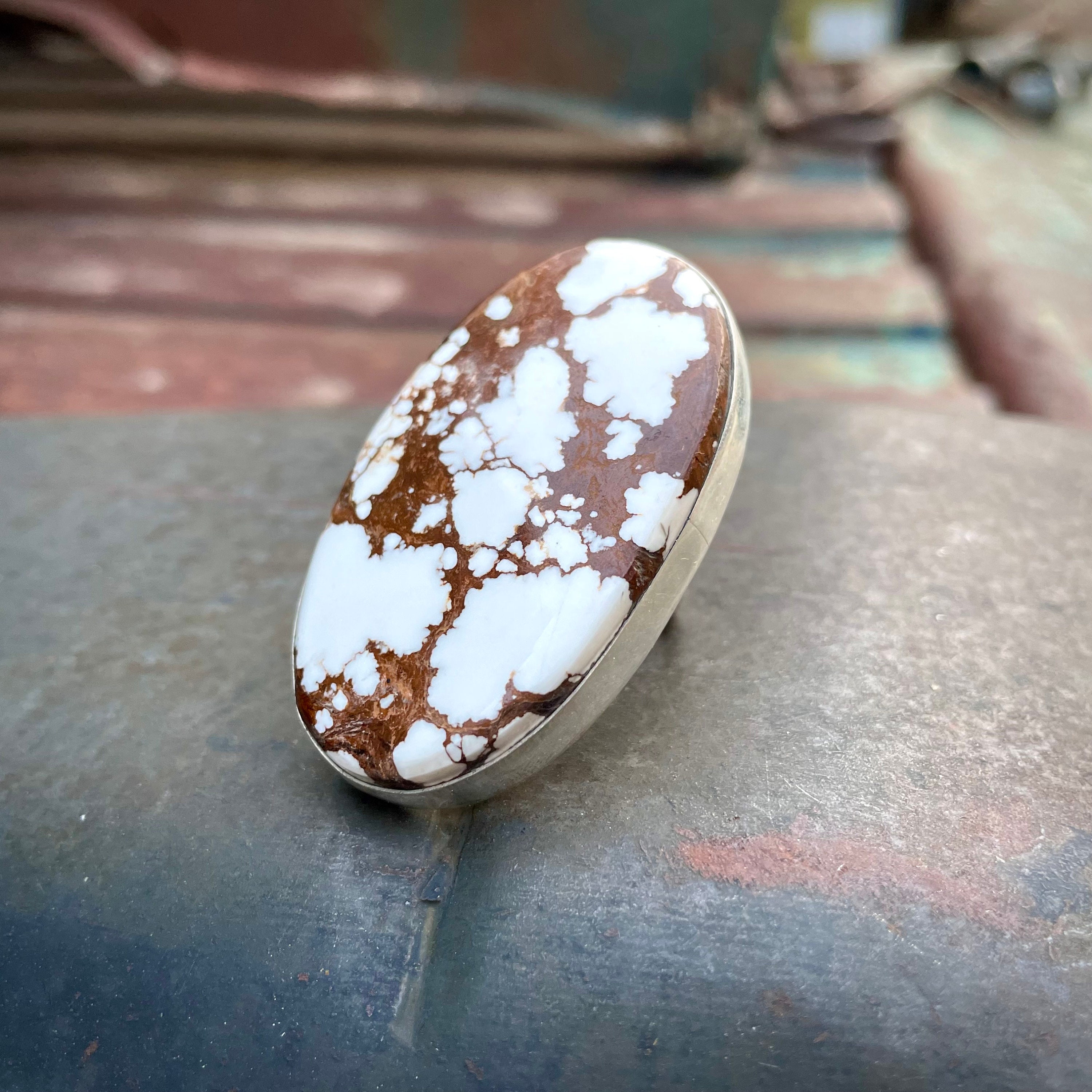 Gigantic Wildhorse Native American Jewelry Silver Shell Navajo Ring Gigantic Wildhorse Native American Jewelry Silver Shell Navajo Ring