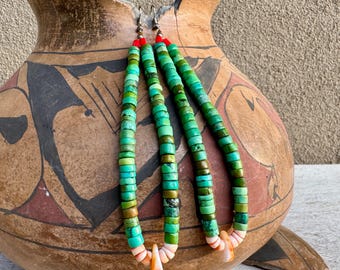 Extra Long Turquoise Heishi Jacla Earrings Approx 5" Long , Shoulder Dusters, Native American