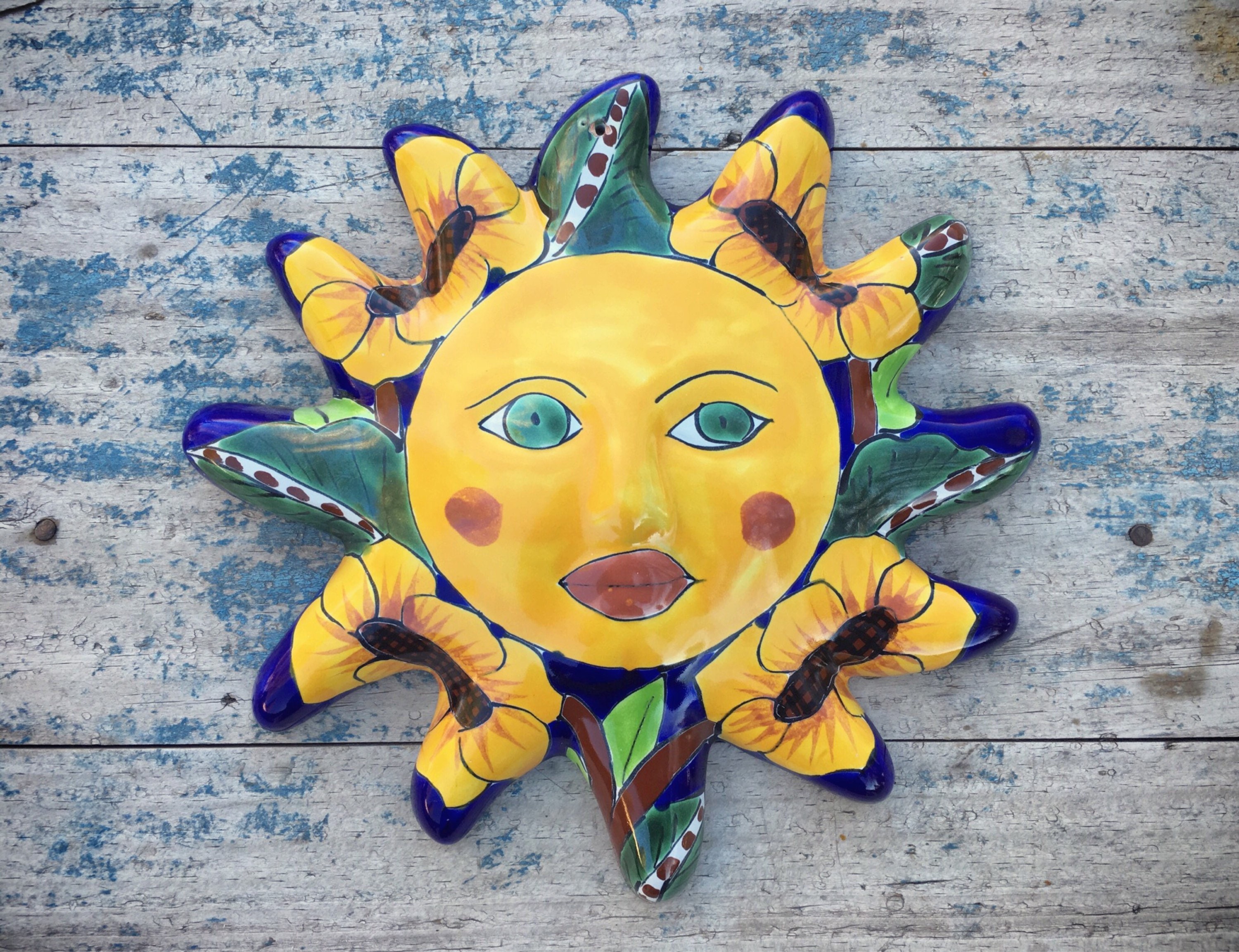 Vintage Talavera Pottery Sun Wall Hanging, Mexican Decor, Patio Decor, Sun Gift for Couple ...