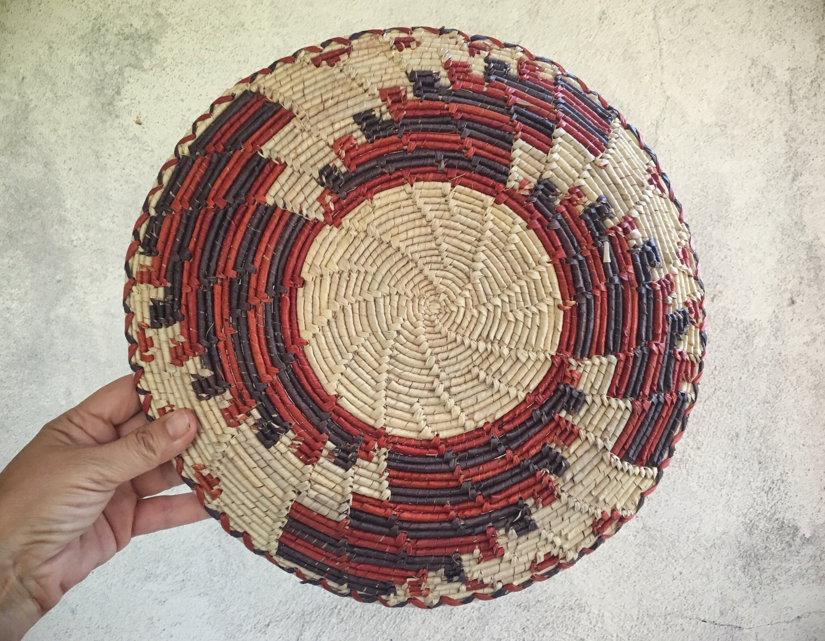 Flat Woven Basket Plate Bohemian Decor, Southwestern Decor