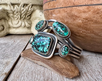 Navajo Ray Delgarito Spiderweb Turquoise Silver Cuff Bracelet Size 6.25