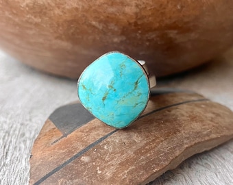 Lilly Barrack Sterling Silver Blue Turquoise Ring Approx Size 8 Adj Size, Southwestern Jewelry