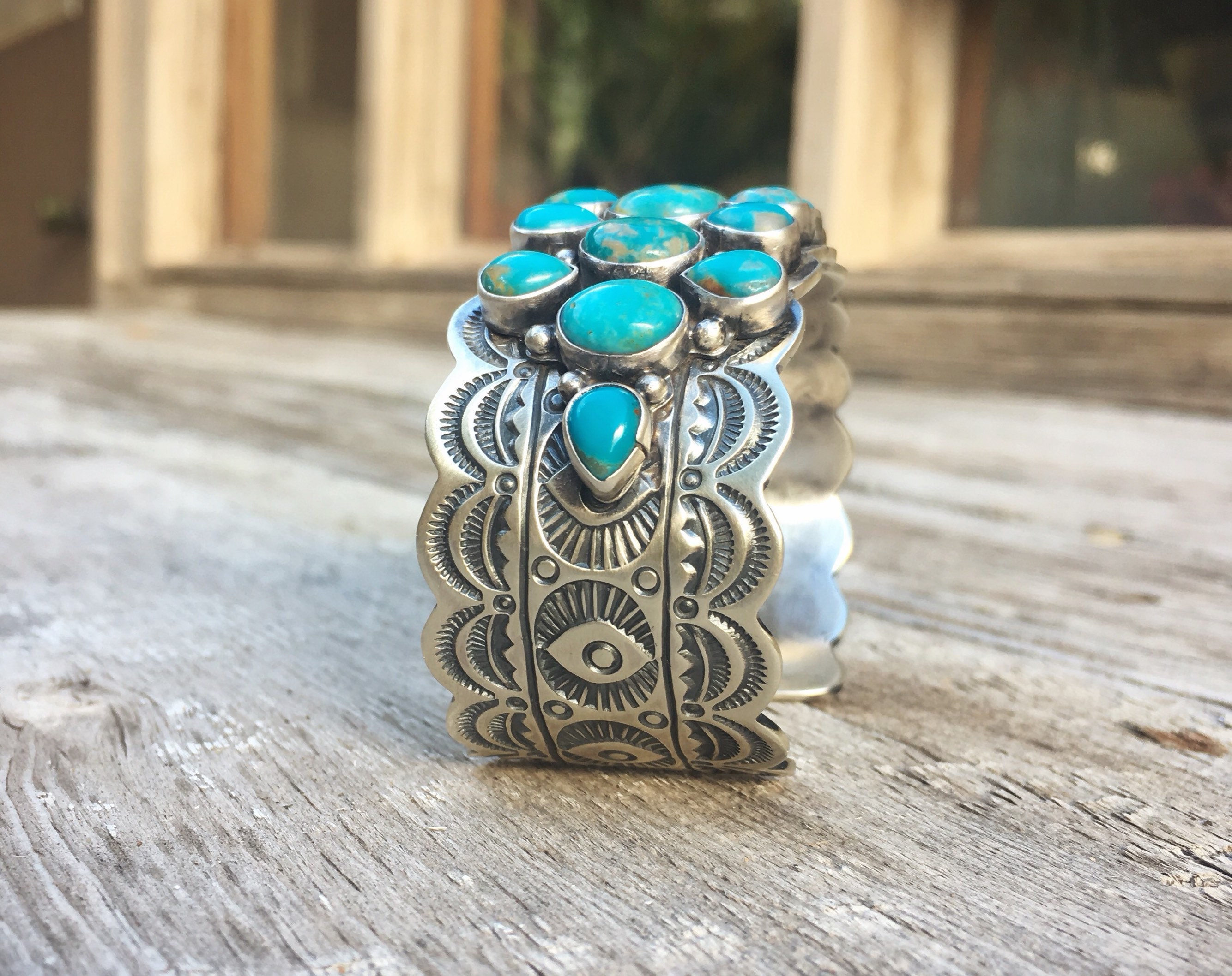 RESERVED // 76g Signed Navajo Sterling Silver Turquoise Cuff