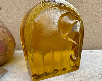 Vintage Blenko Glass Elephant Single Bookend Topaz Color, Paperweight, Midcentury Decor